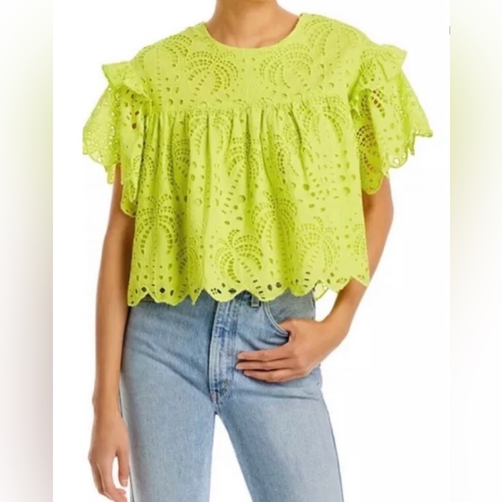 Farm Rio Lime Green Eyelet Top - M
